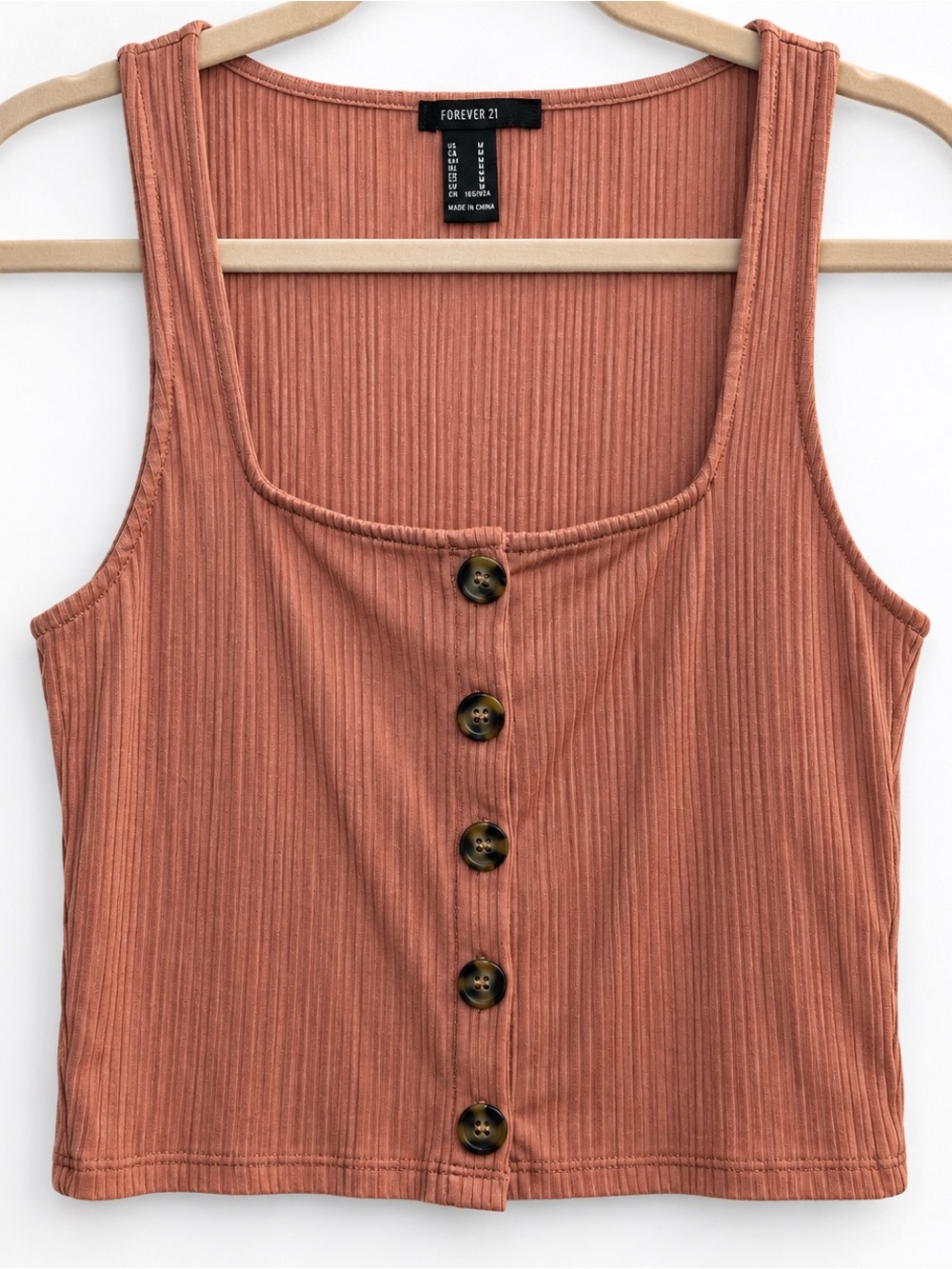 Forever 21 Terracotta Ribbed Button-Front Tank Top size medium